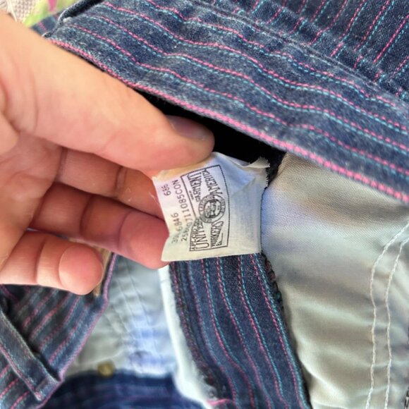 VTG Lee Railroad Pinstripe High Waist Made USA 13 Womens Jeans Leather Patch 80s - Picture 6 of 8